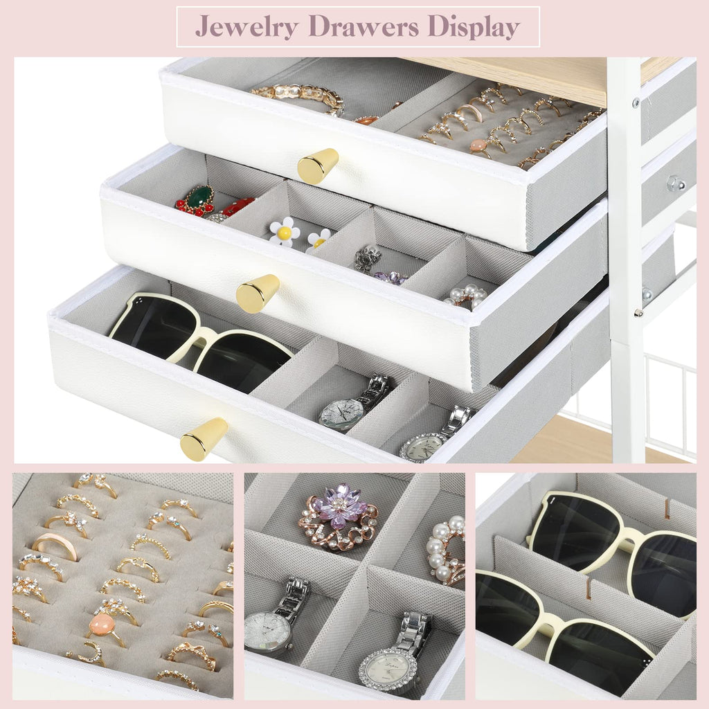 Large White 3 Drawer Floor Jewelry Organizer Stand U921