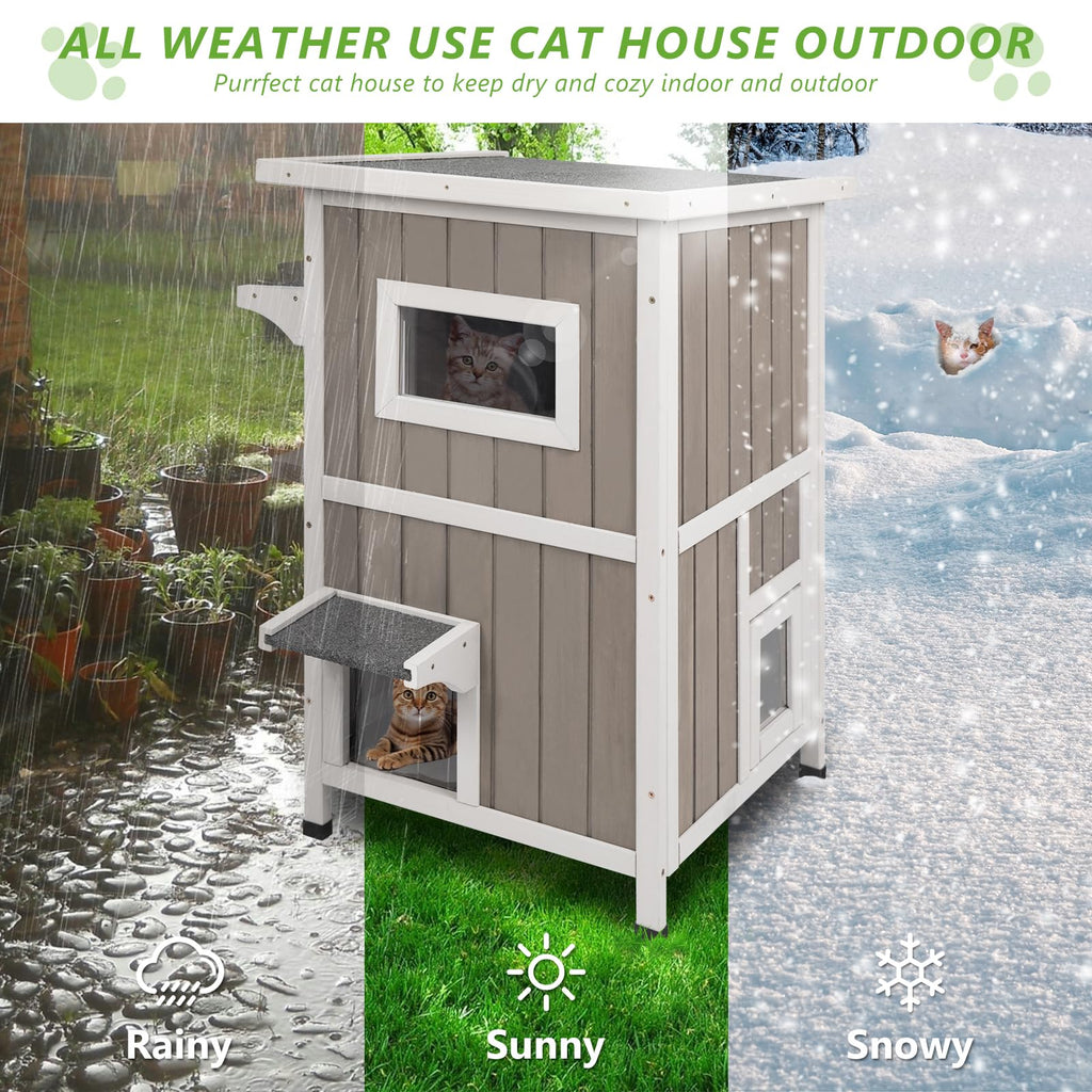 2 Story Weatherproof Wooden Outdoor Cat House S6625