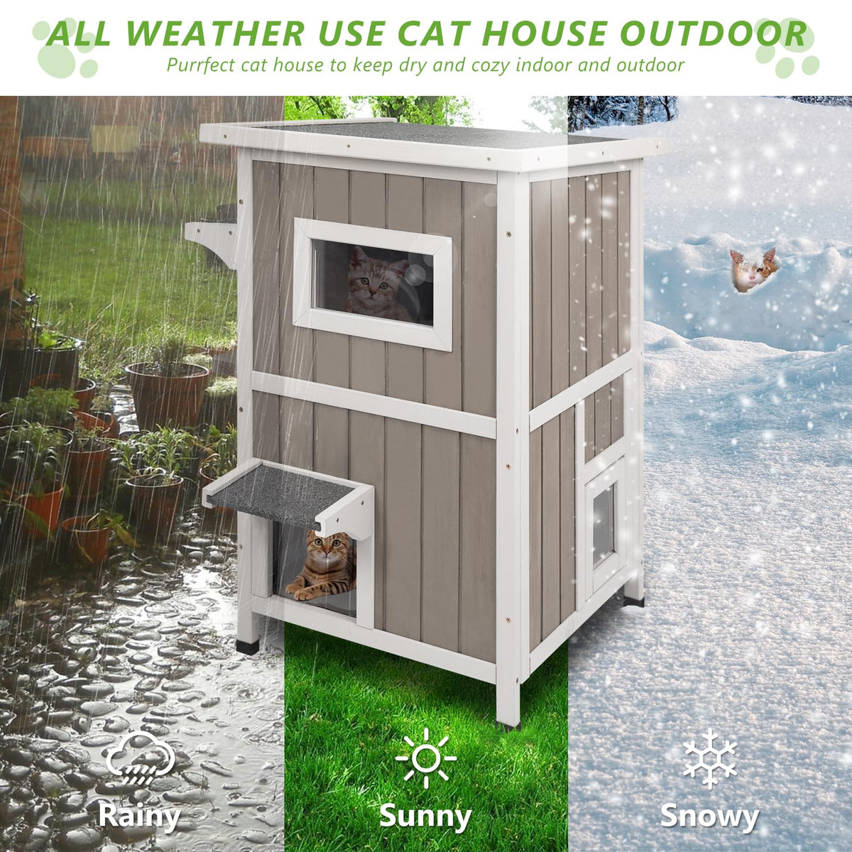 2 Story Weatherproof Wooden Outdoor Cat House S6625
