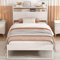 White Metal Twin Bed Frame with 2-Tier Storage Headboard A4864