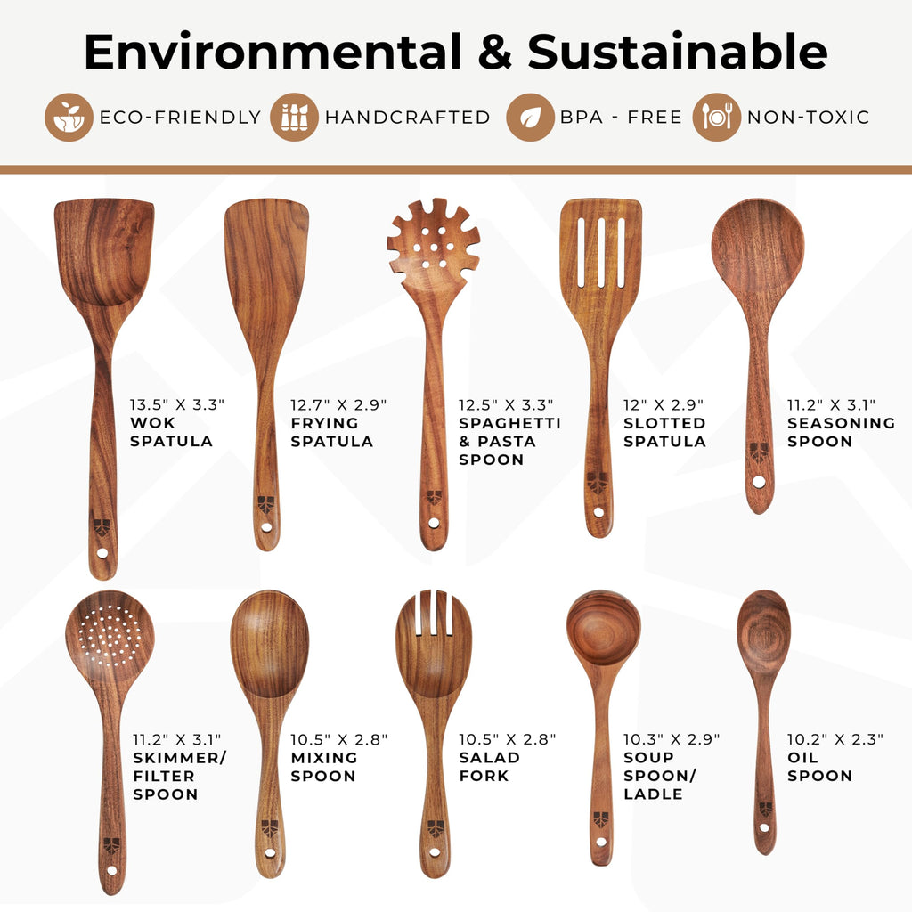 10 Pcs Non Toxic Teak Wooden Kitchen Utensils Set H9162