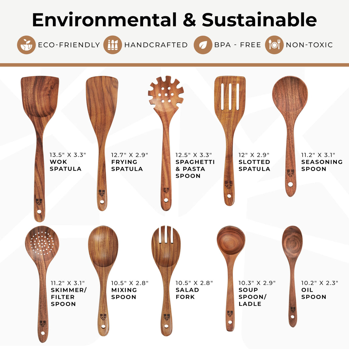 10 Pcs Non Toxic Teak Wooden Kitchen Utensils Set H9162