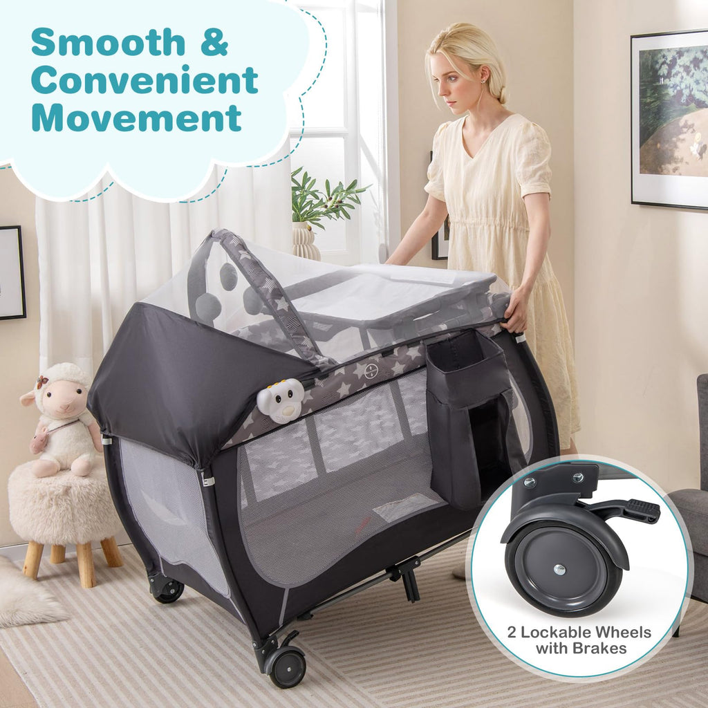 4 in 1 Pack and Play Portable Baby Playard with Bassinet N77726