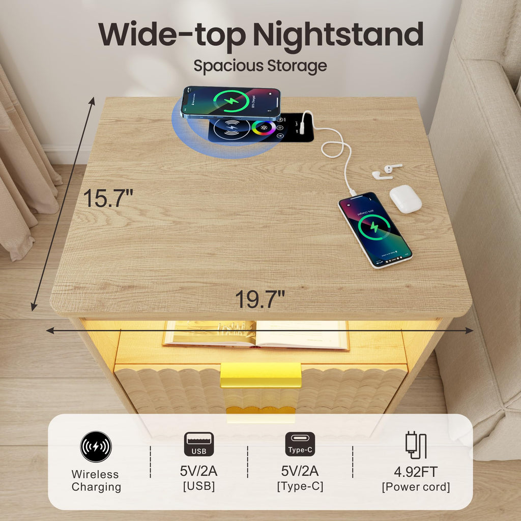 LED Nightstand with Charging Station and 2 Drawers F943862