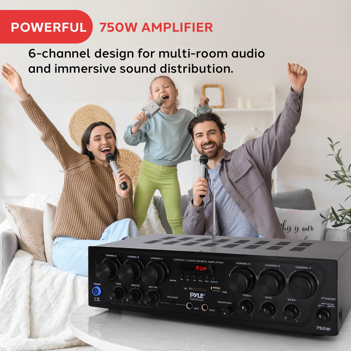 6 Channel 750 Watt Bluetooth Wireless Home Amplifier H876