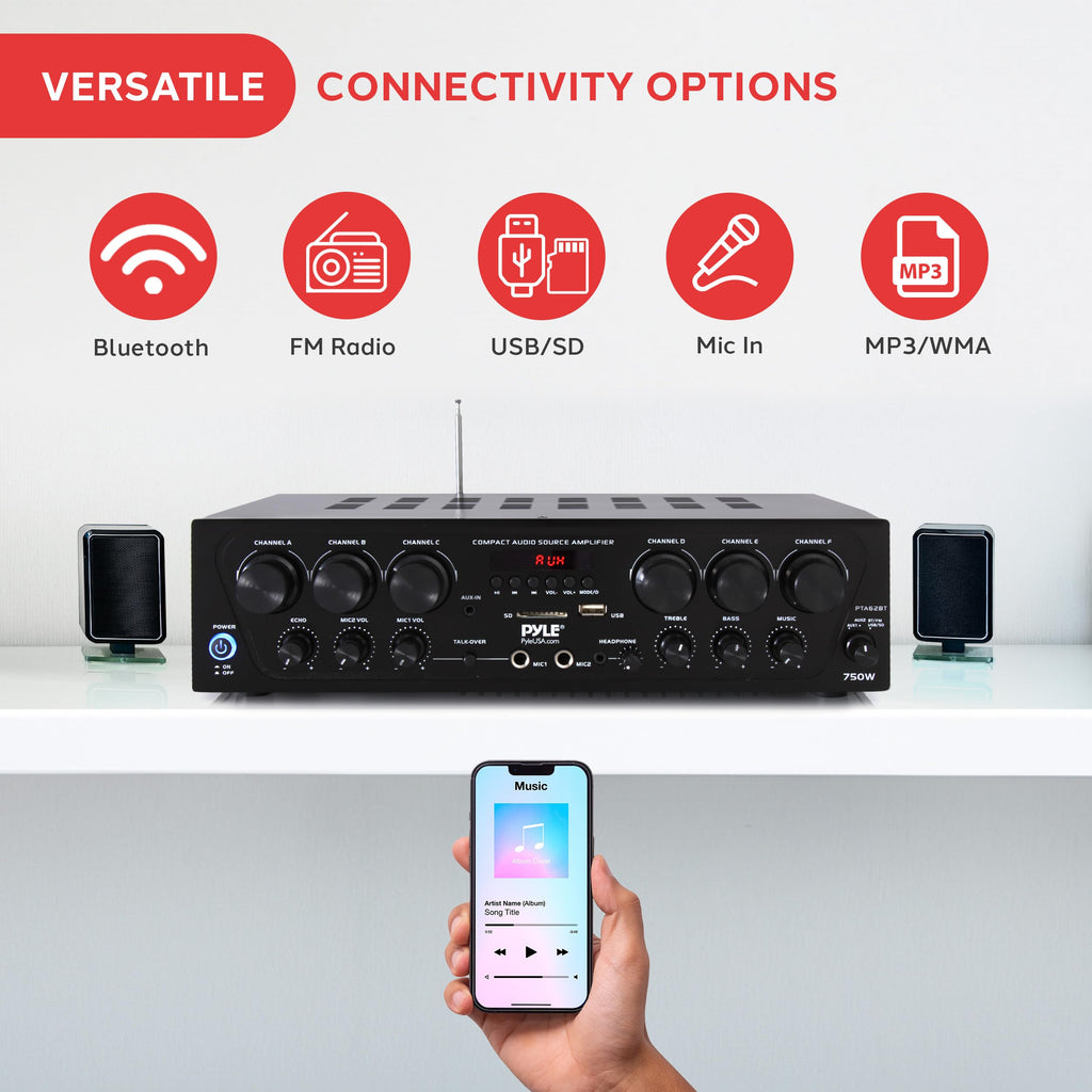 6 Channel 750 Watt Bluetooth Wireless Home Amplifier H876