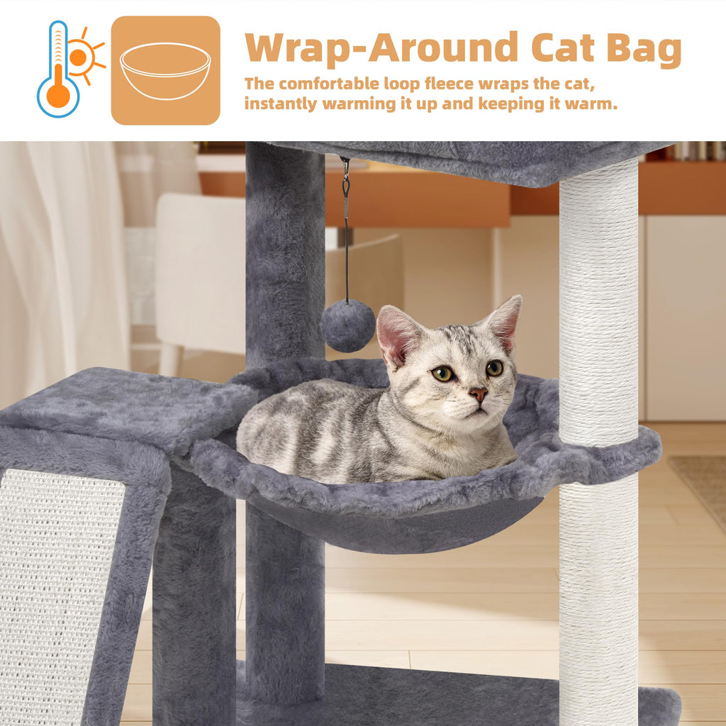 Cat Tree with Scratching Post and Hammock, Grey Q948