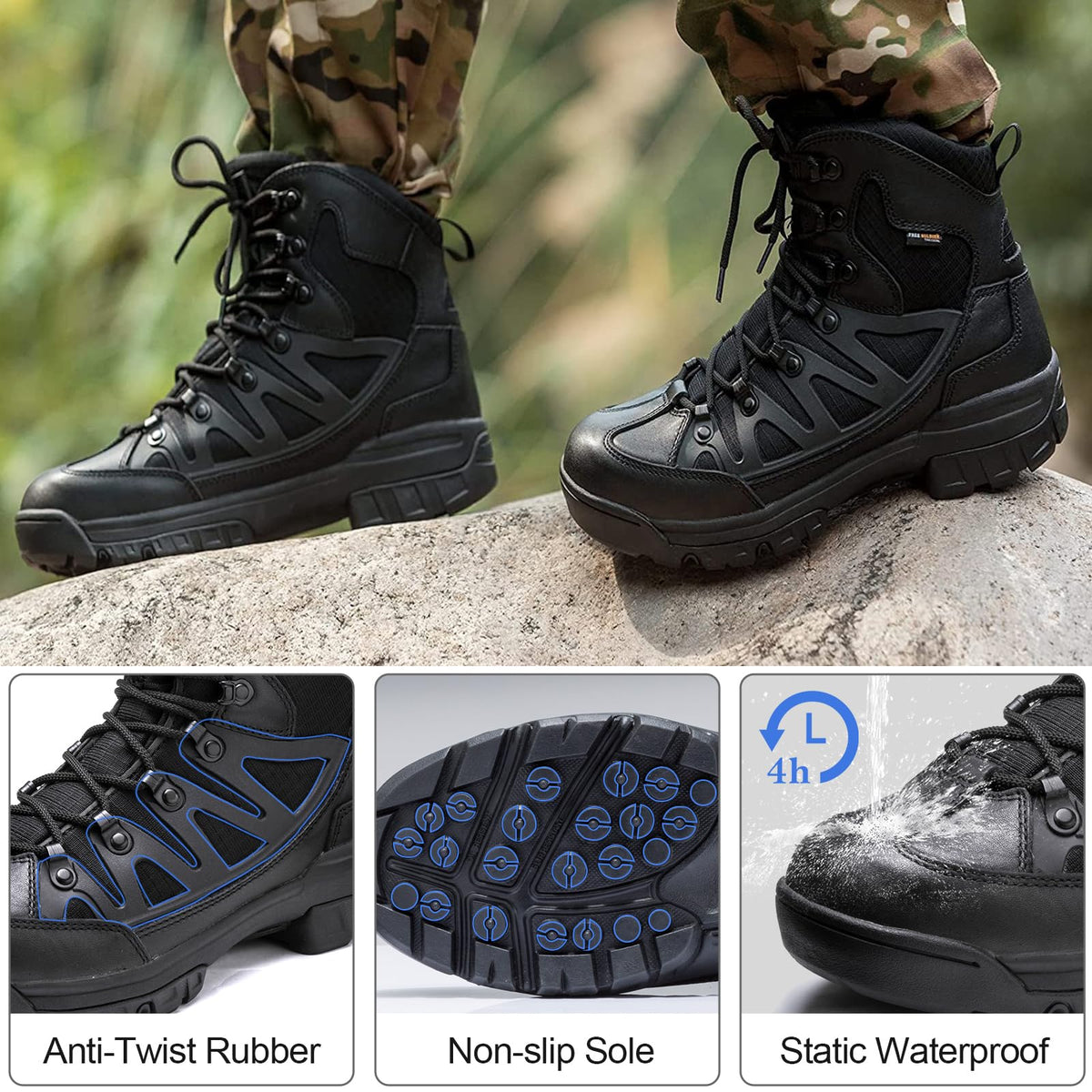 Waterproof Tactical Hiking Work Boots Black 13 U1700