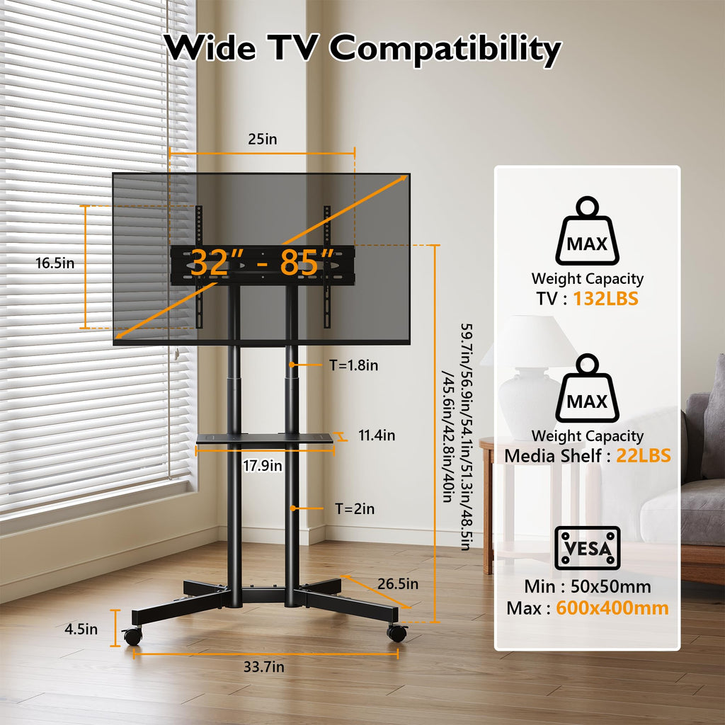Rolling TV Stand with Tilt, Black G93421