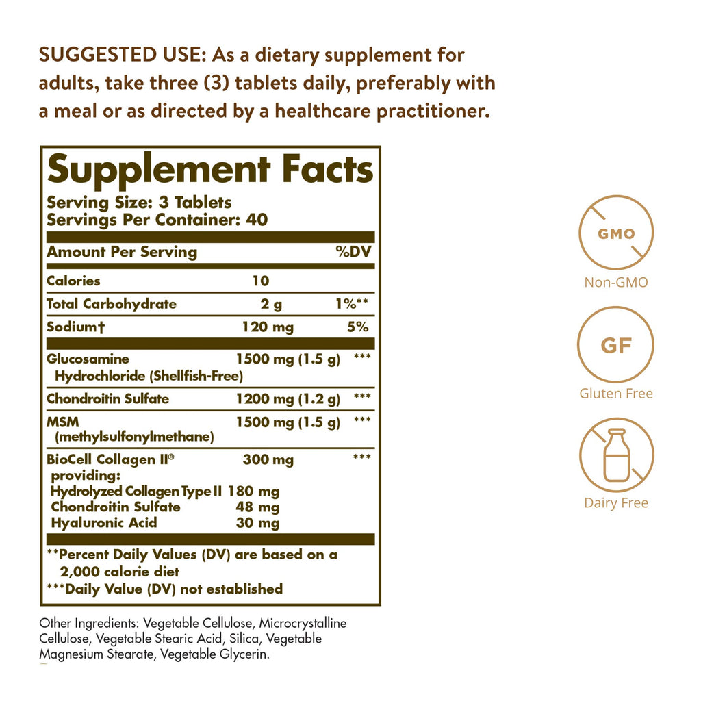 Glucosamine Hyaluronic Acid Chondroitin MSM, 120 Tablets & Skin, Nails & Hair, 120 Tablets L4494