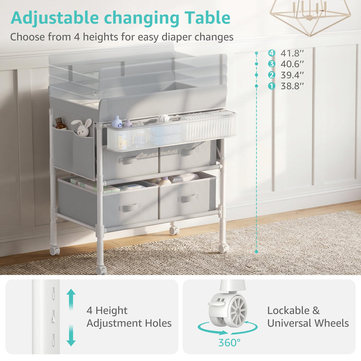Grey Baby Changing Table with 4 Drawers W2639