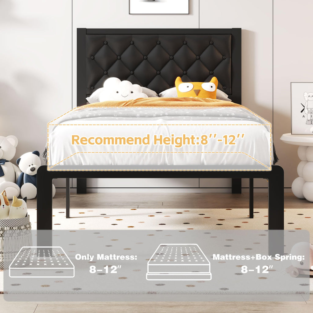 Black PU Leather Upholstered Twin Bed Frame with Headboard R197
