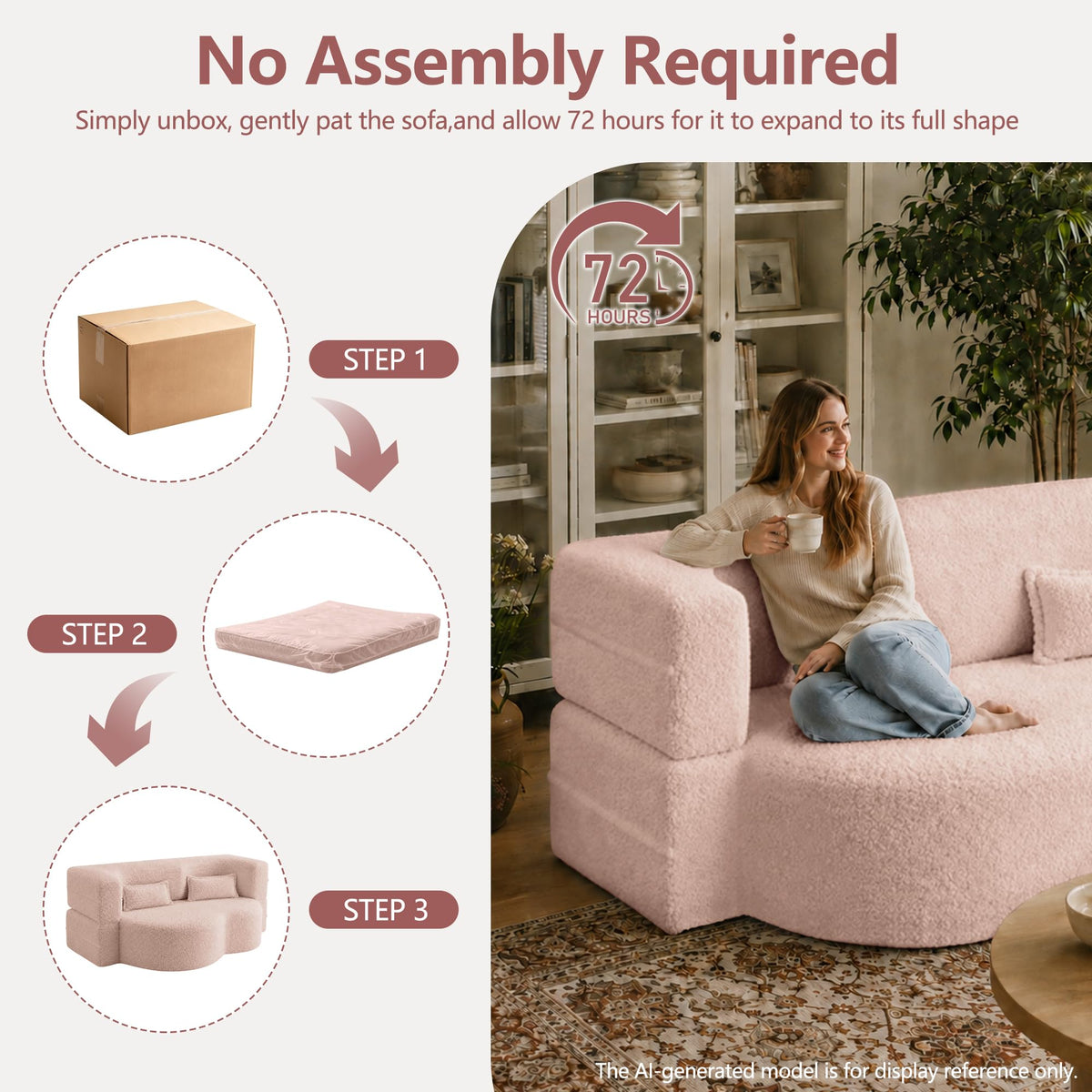 78" Pink Sherpa Futon Sofa Bed X2553