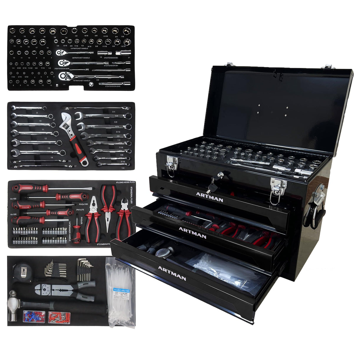 439PCS Mechanic Tool Set with 3 Drawers K1261