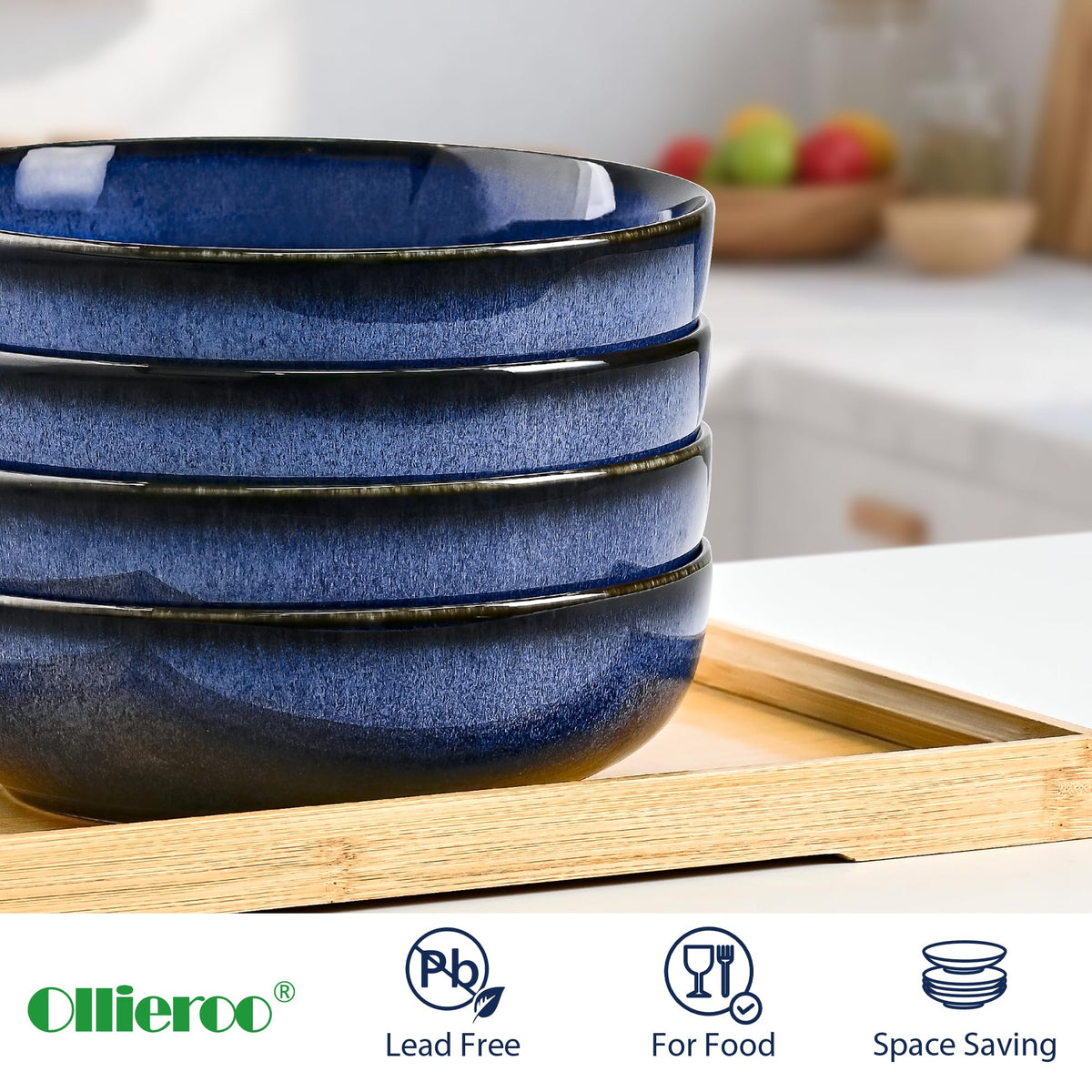 Blue Porcelain Pasta Bowls Set for 4 S8024