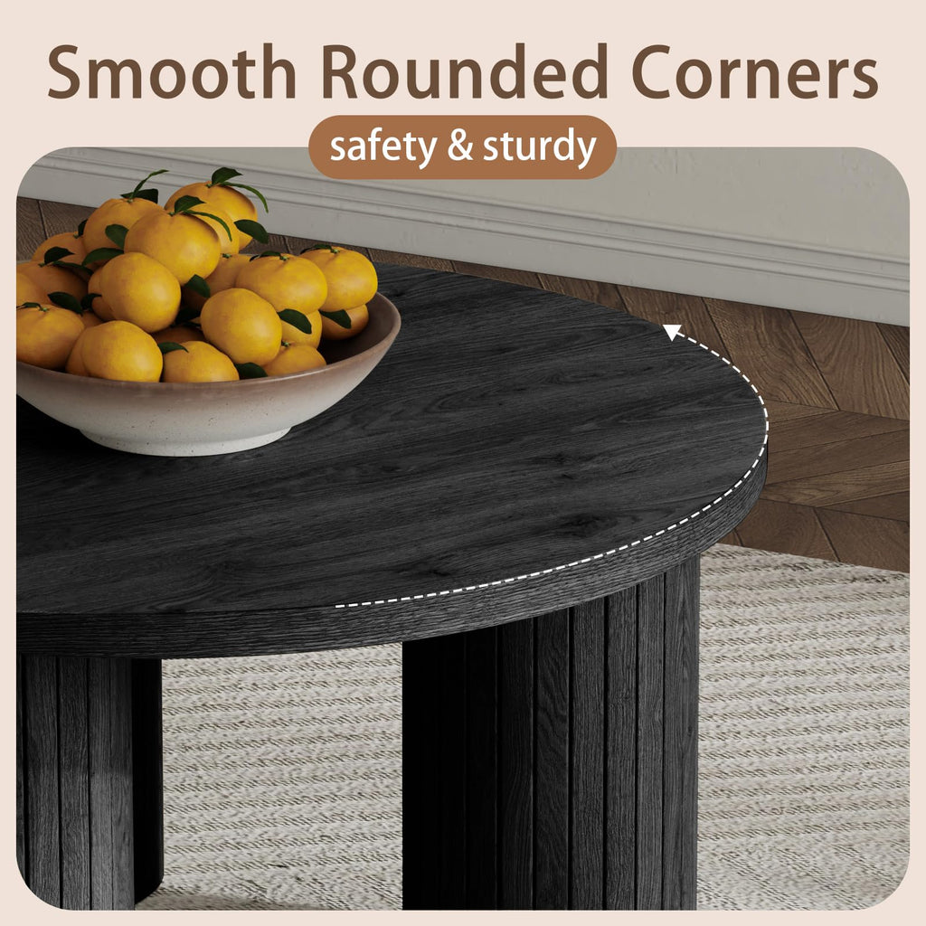 Round Wood Coffee Table with Fluted Legs Q591