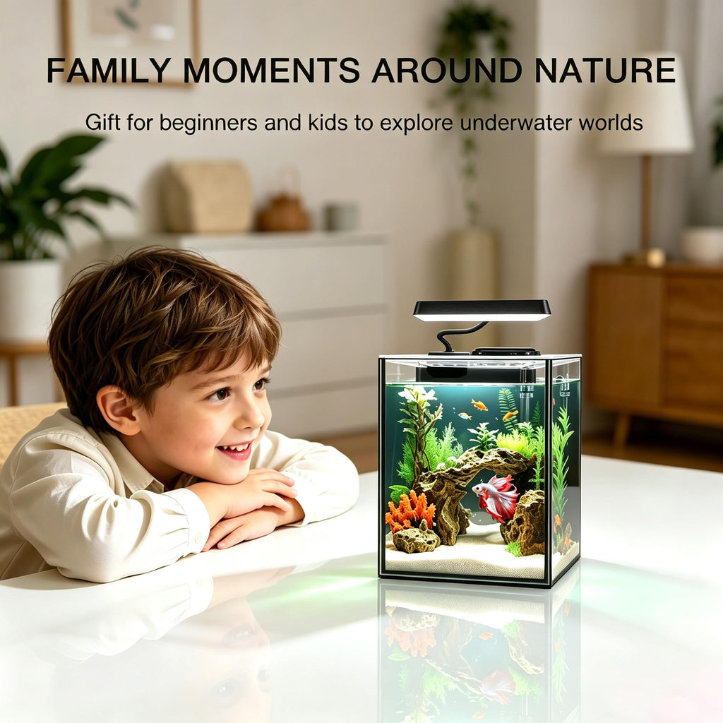 1.5 Gallon Glass Betta Aquarium Starter Kit with LED Light and Power Filter Q383316