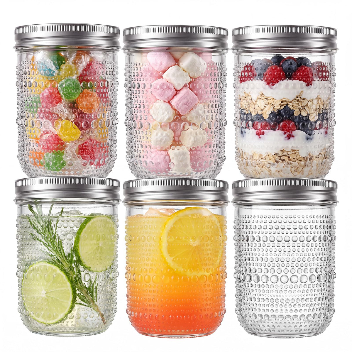 6-Pack 16 oz Wide Mouth Glass Mason Jars with Lids W730
