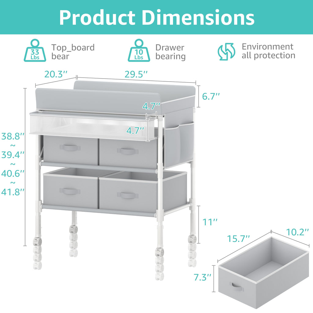Grey Baby Changing Table with 4 Drawers W2639