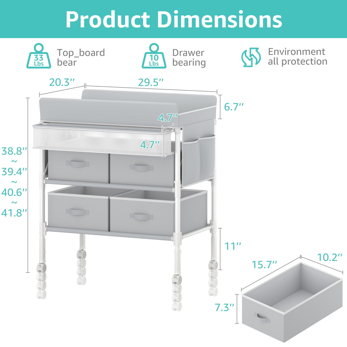 Grey Baby Changing Table with 4 Drawers W2639