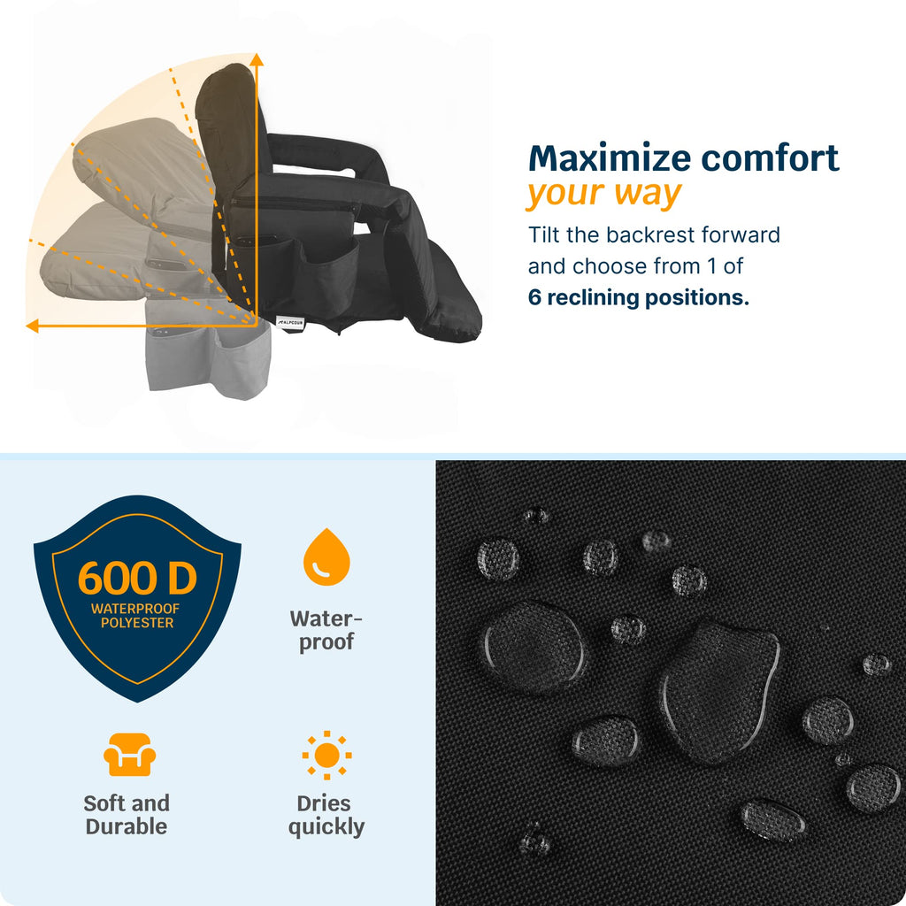 Heated Massage Reclining Stadium Seat with Back Support and Cushion S6174
