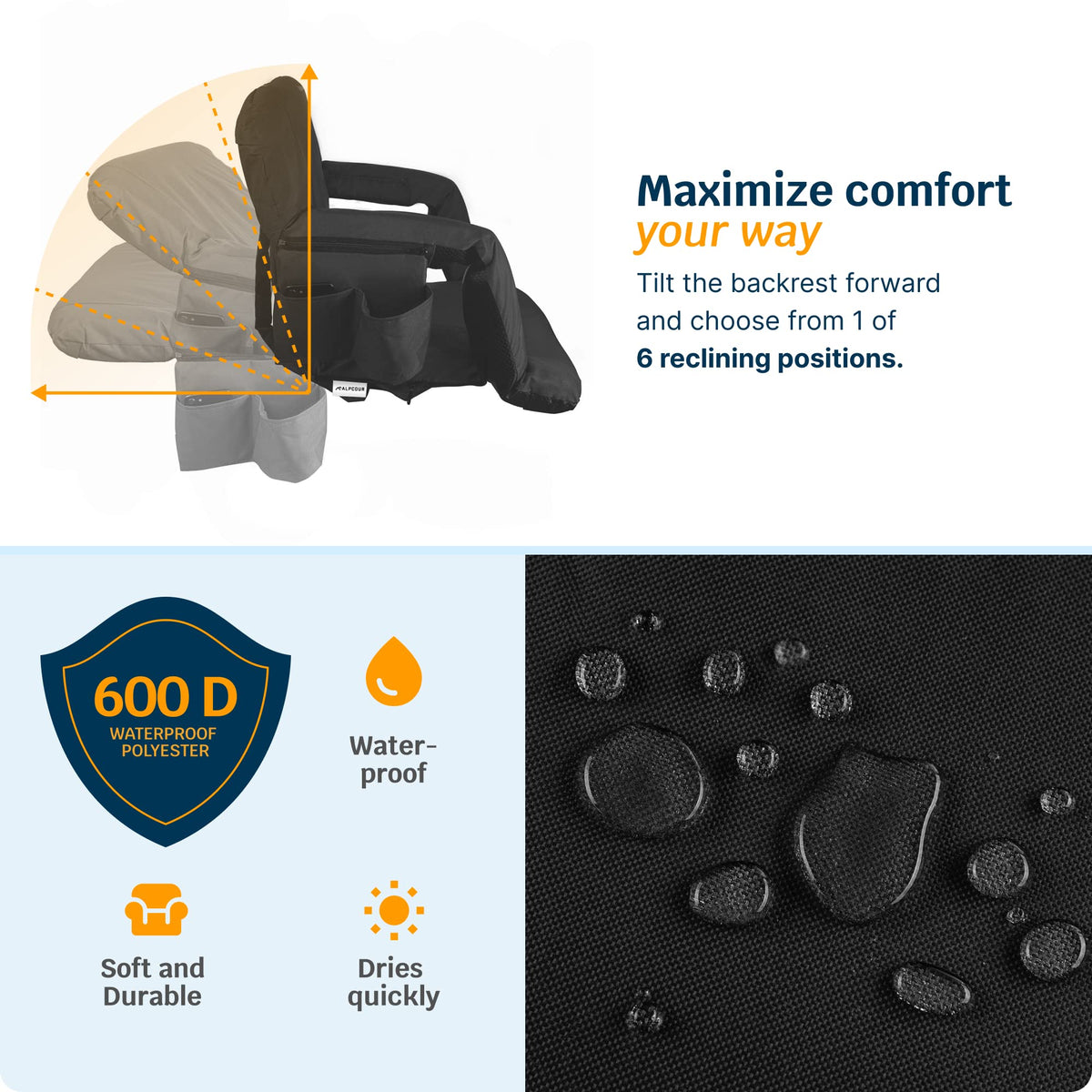 Heated Massage Reclining Stadium Seat with Back Support and Cushion S6174