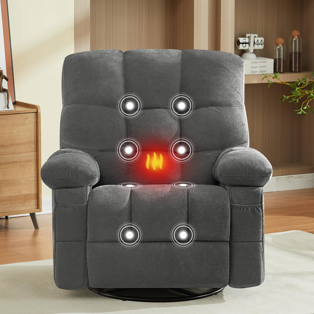 Oversized Swivel Recliner Chair with Vibration & Lumbar Heat X266852