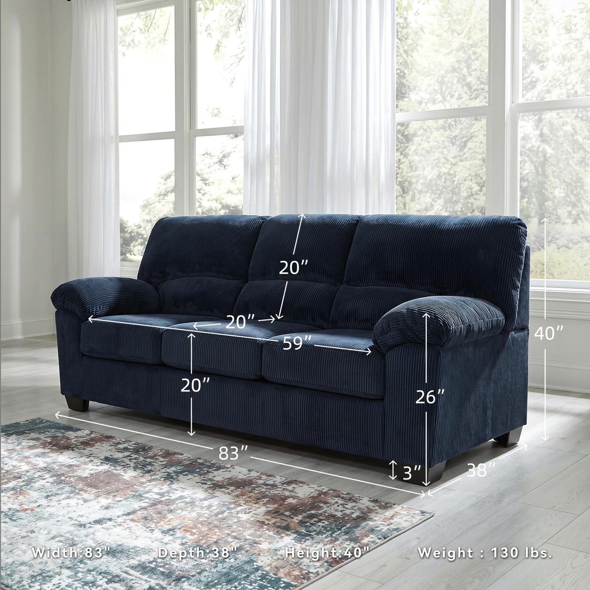 Navy Corduroy Sofa F142