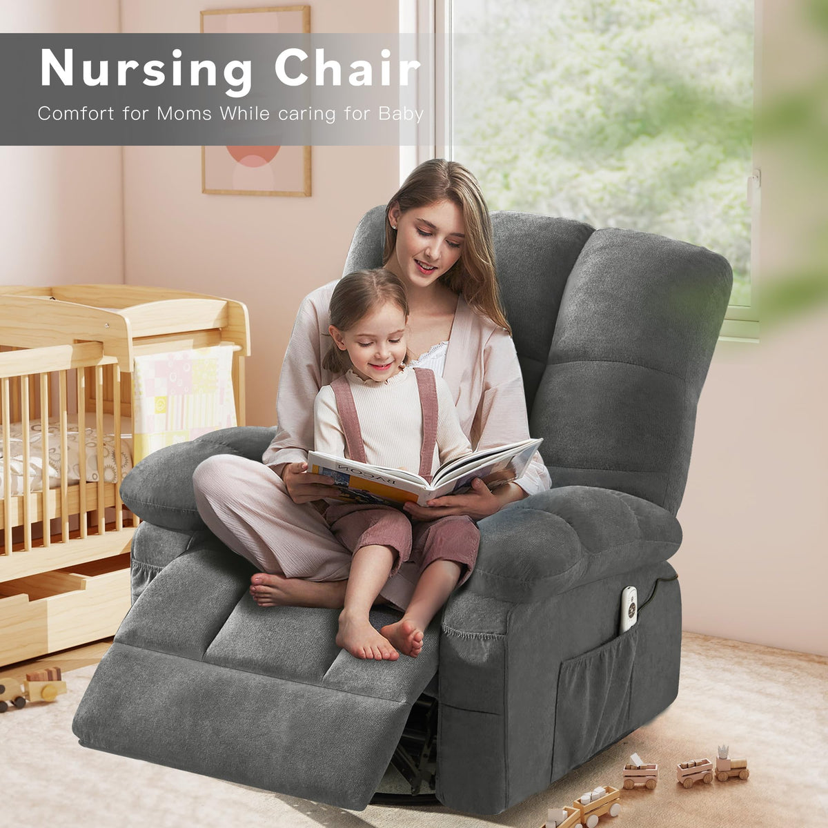 Oversized Swivel Recliner Chair with Vibration & Lumbar Heat X266852
