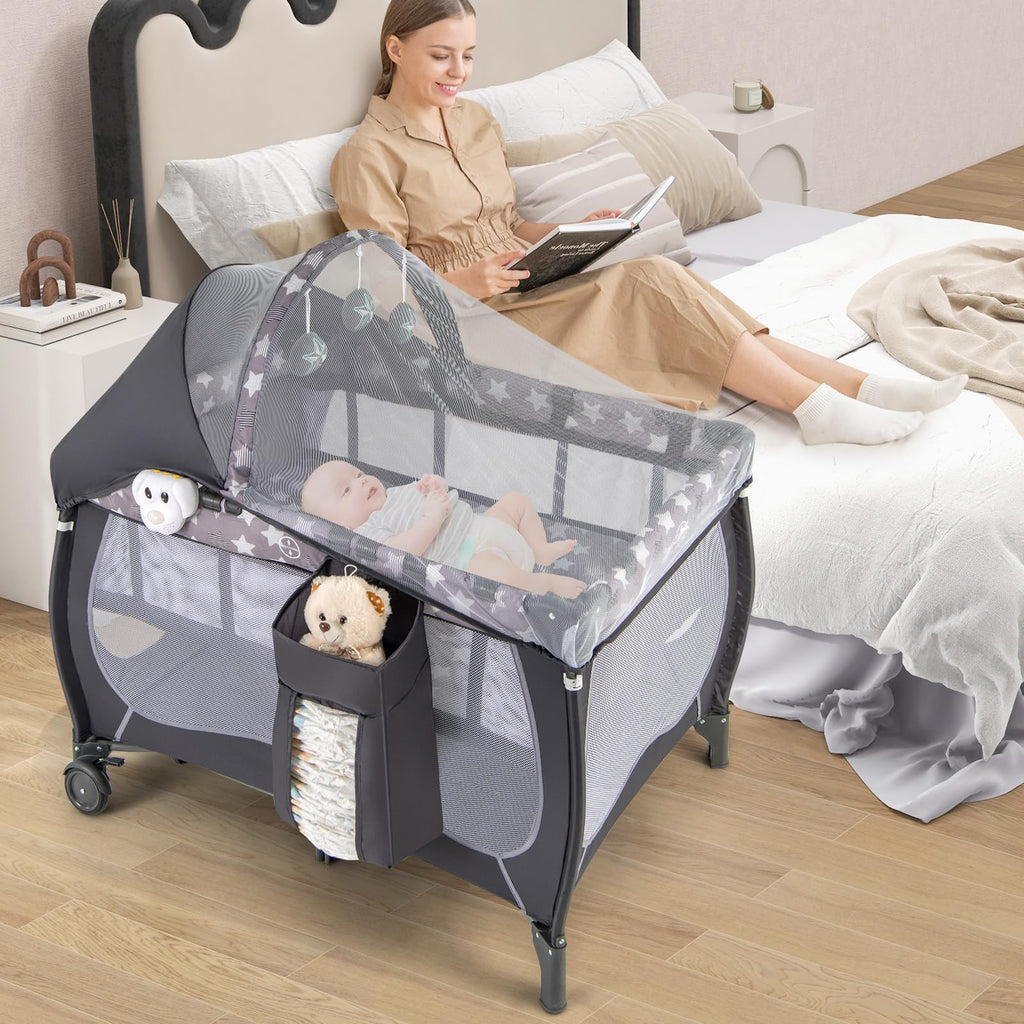 4 in 1 Pack and Play Portable Baby Playard with Bassinet N77726