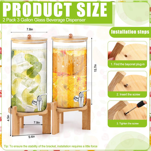 2 Pack 3 Gallon Glass Drink Dispensers B8682
