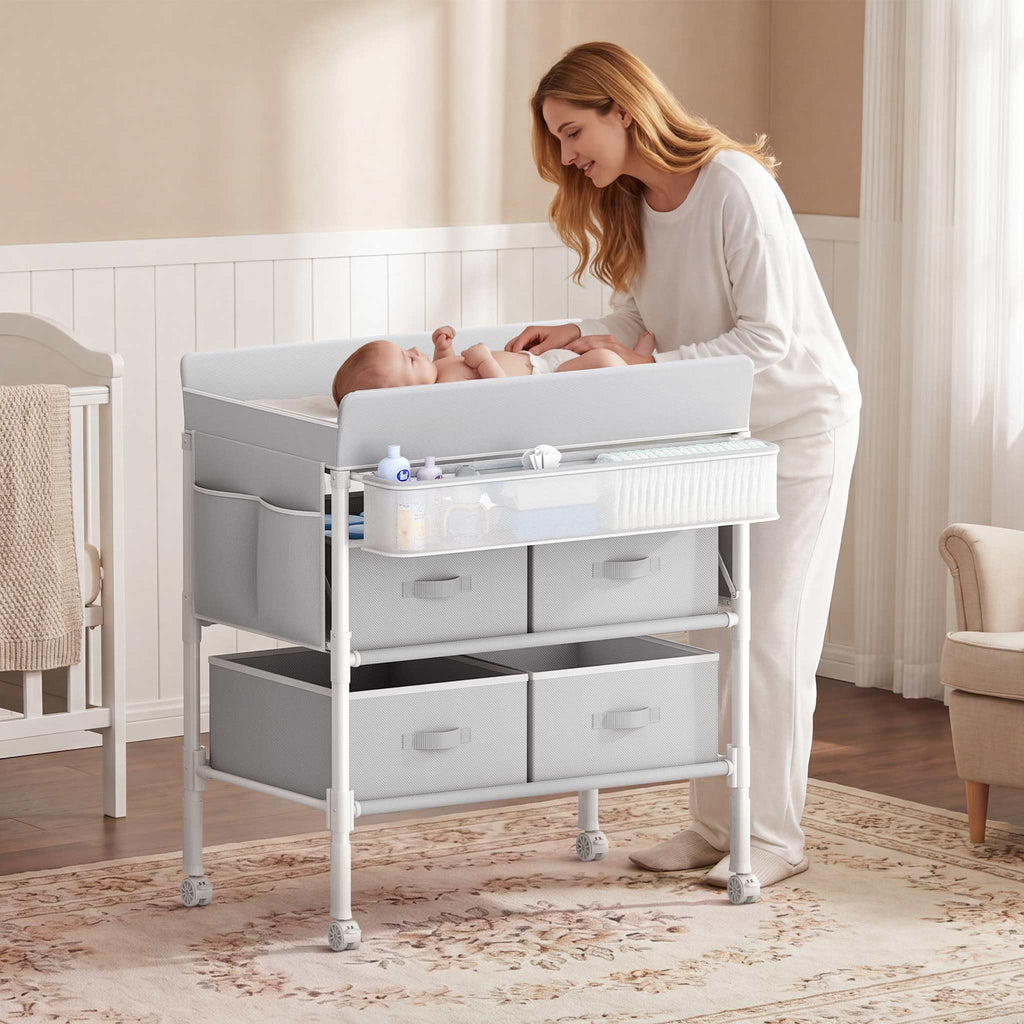 Grey Baby Changing Table with 4 Drawers W2639