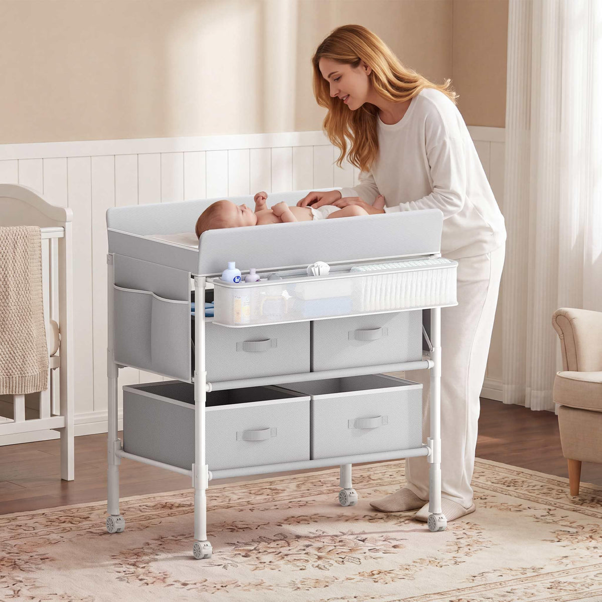Grey Baby Changing Table with 4 Drawers W2639