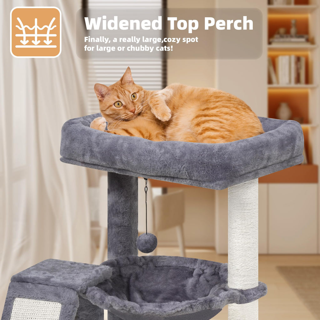 Cat Tree with Scratching Post and Hammock, Grey Q948