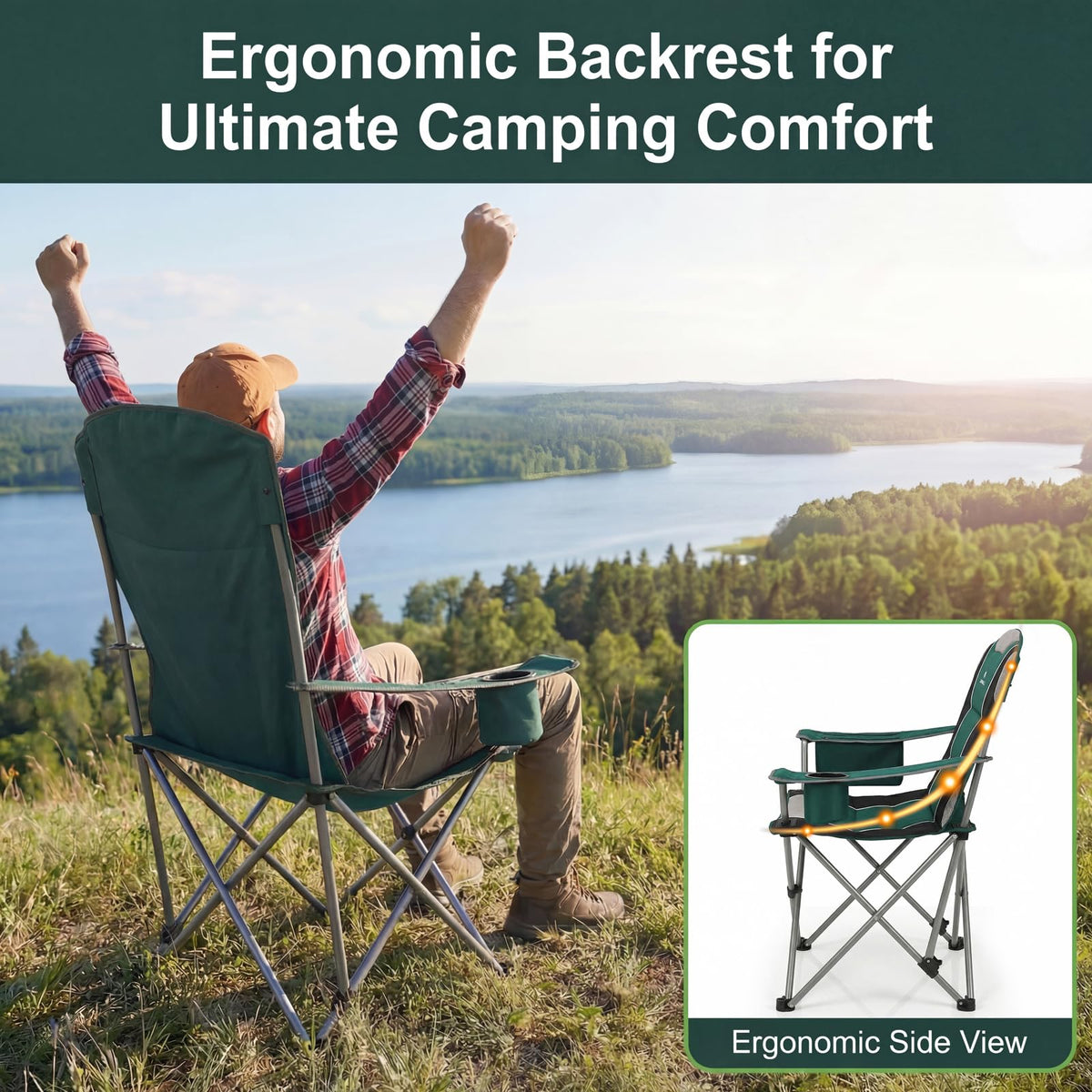 Oversized Folding Camping Chair with Cup Holder, 2 Pack M675