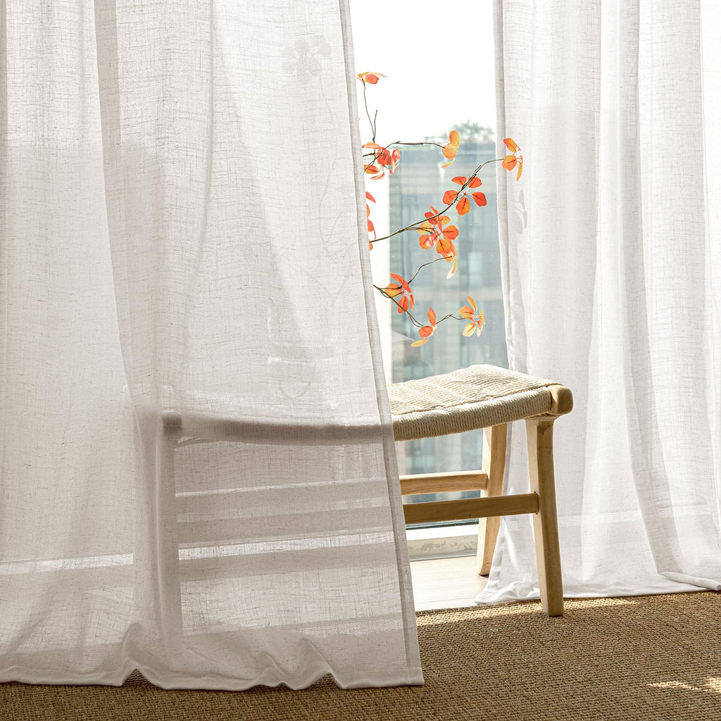 Natural White Semi Sheer Linen Curtains 120 inch 2 Panels Q1244
