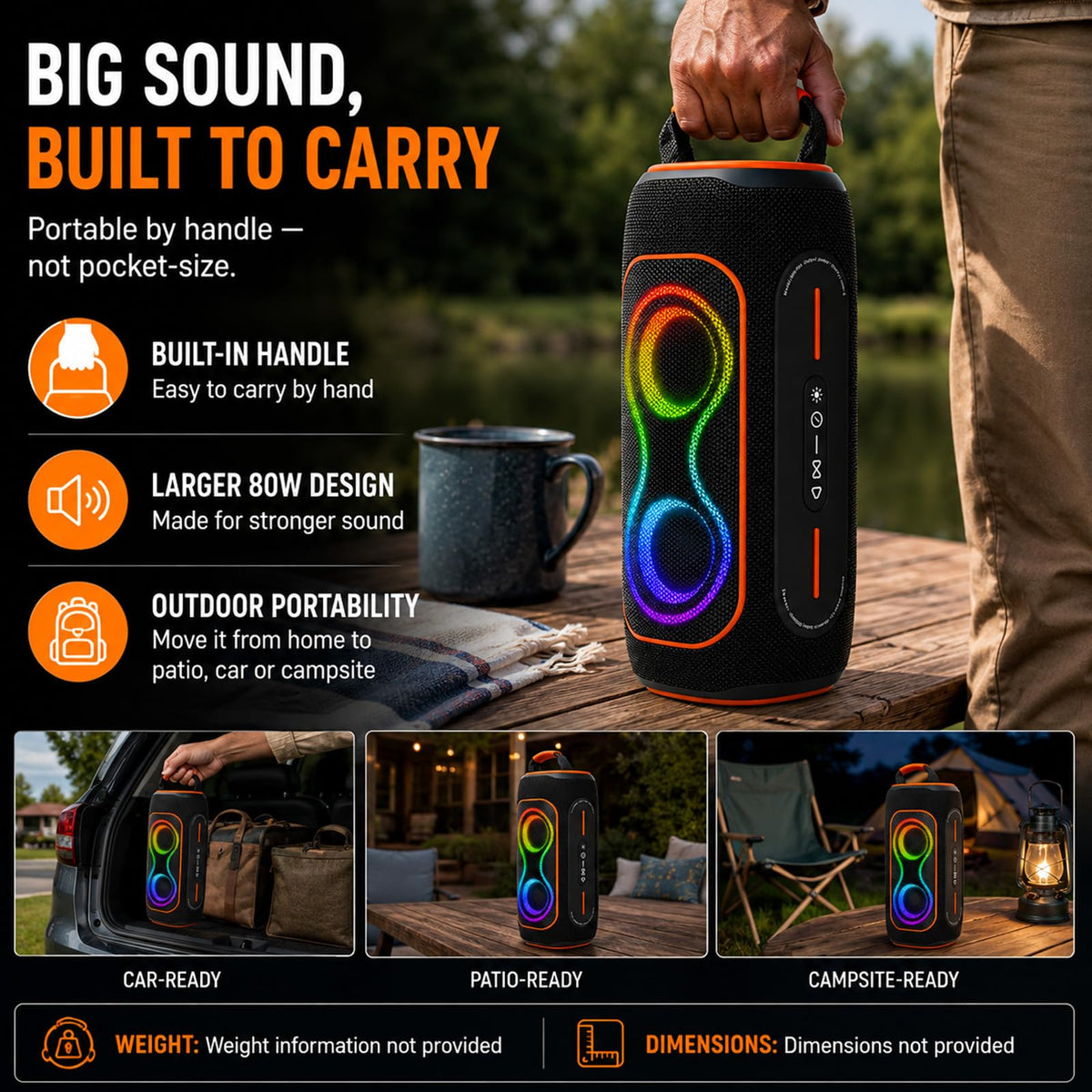 Black 80W Portable Bluetooth Speaker H31101