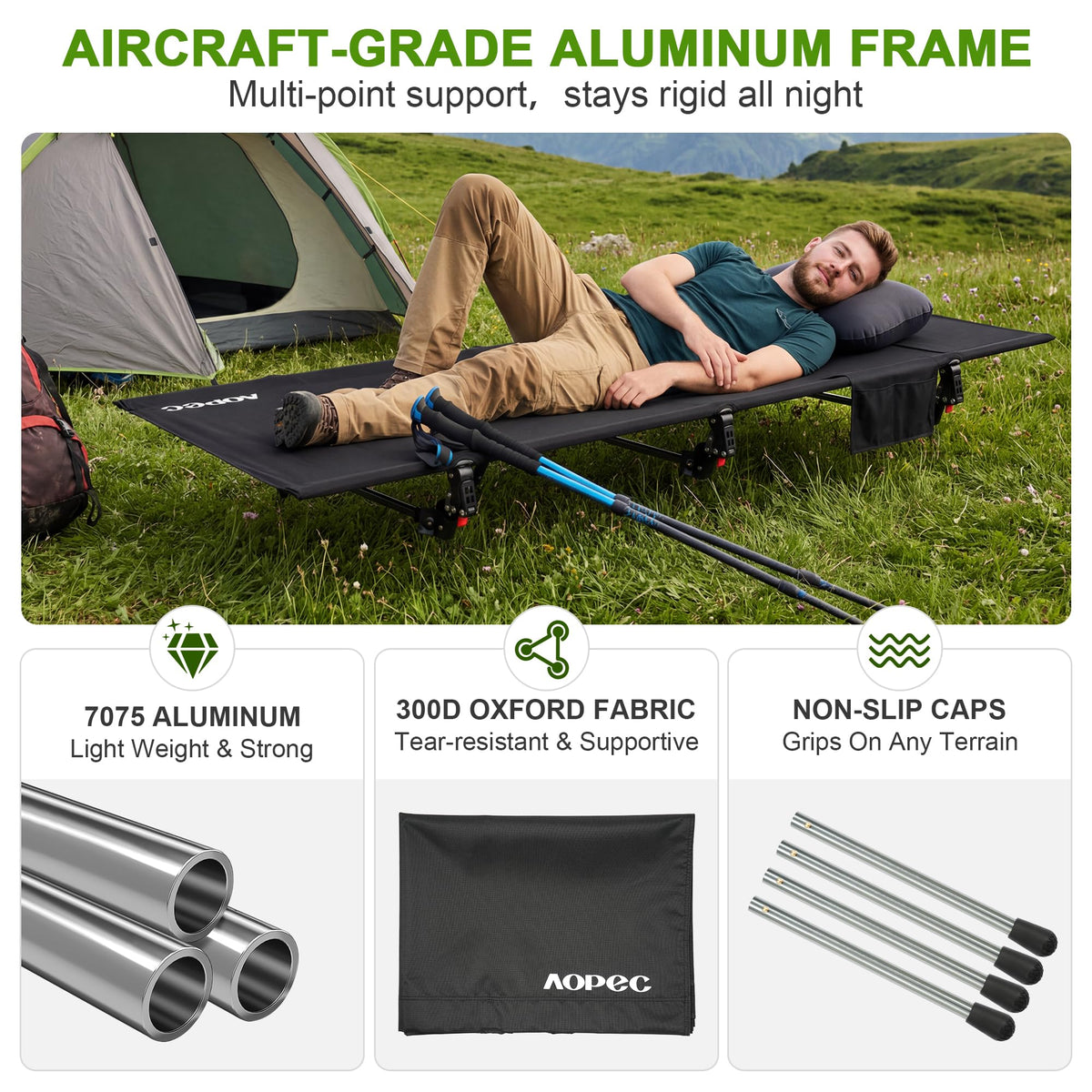 Height Adjustable Black Camping Cot K343