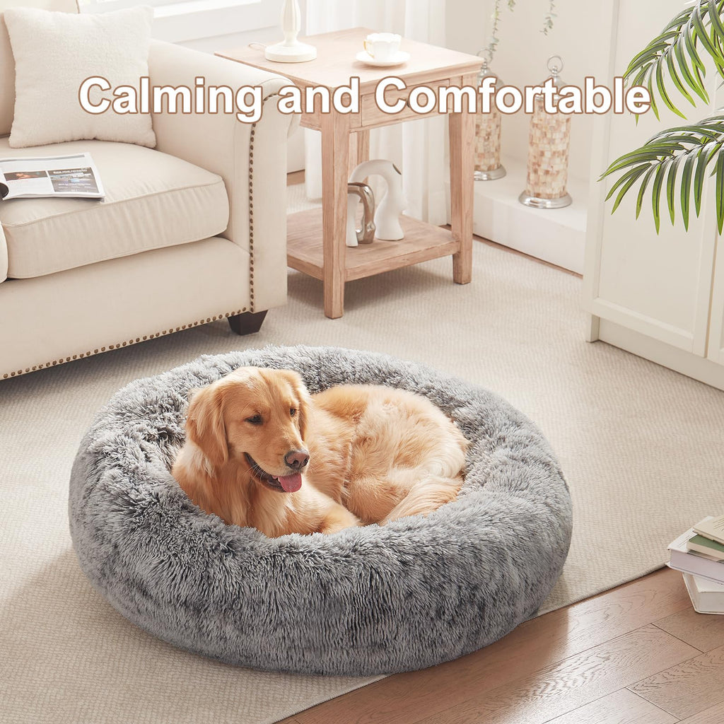 36 inches Faux Fur Fluffy Donut Dog Bed Dark Grey C31709
