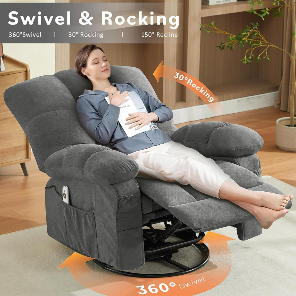 Oversized Swivel Recliner Chair with Vibration & Lumbar Heat X266852