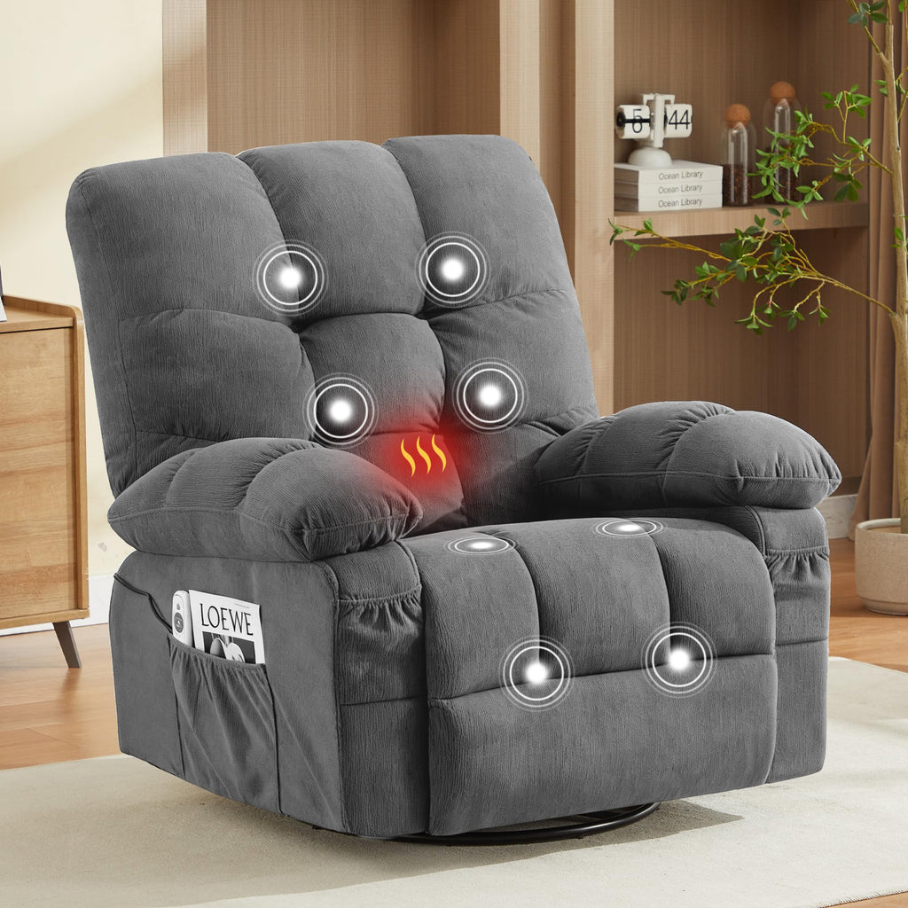 Oversized Swivel Recliner Chair with Vibration & Lumbar Heat X266852
