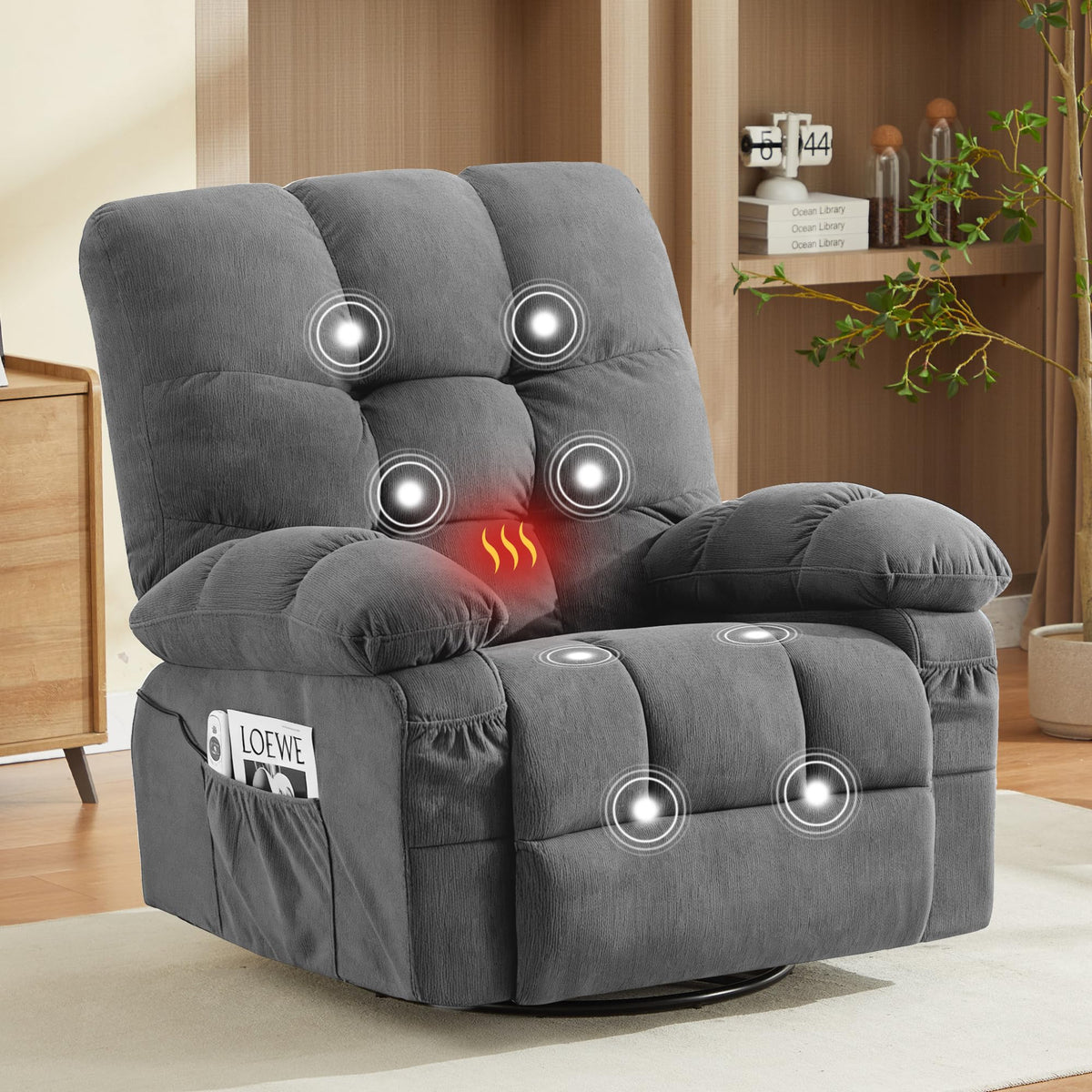 Oversized Swivel Recliner Chair with Vibration & Lumbar Heat X266852