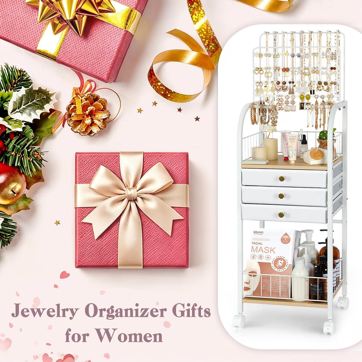 Large White 3 Drawer Floor Jewelry Organizer Stand U921