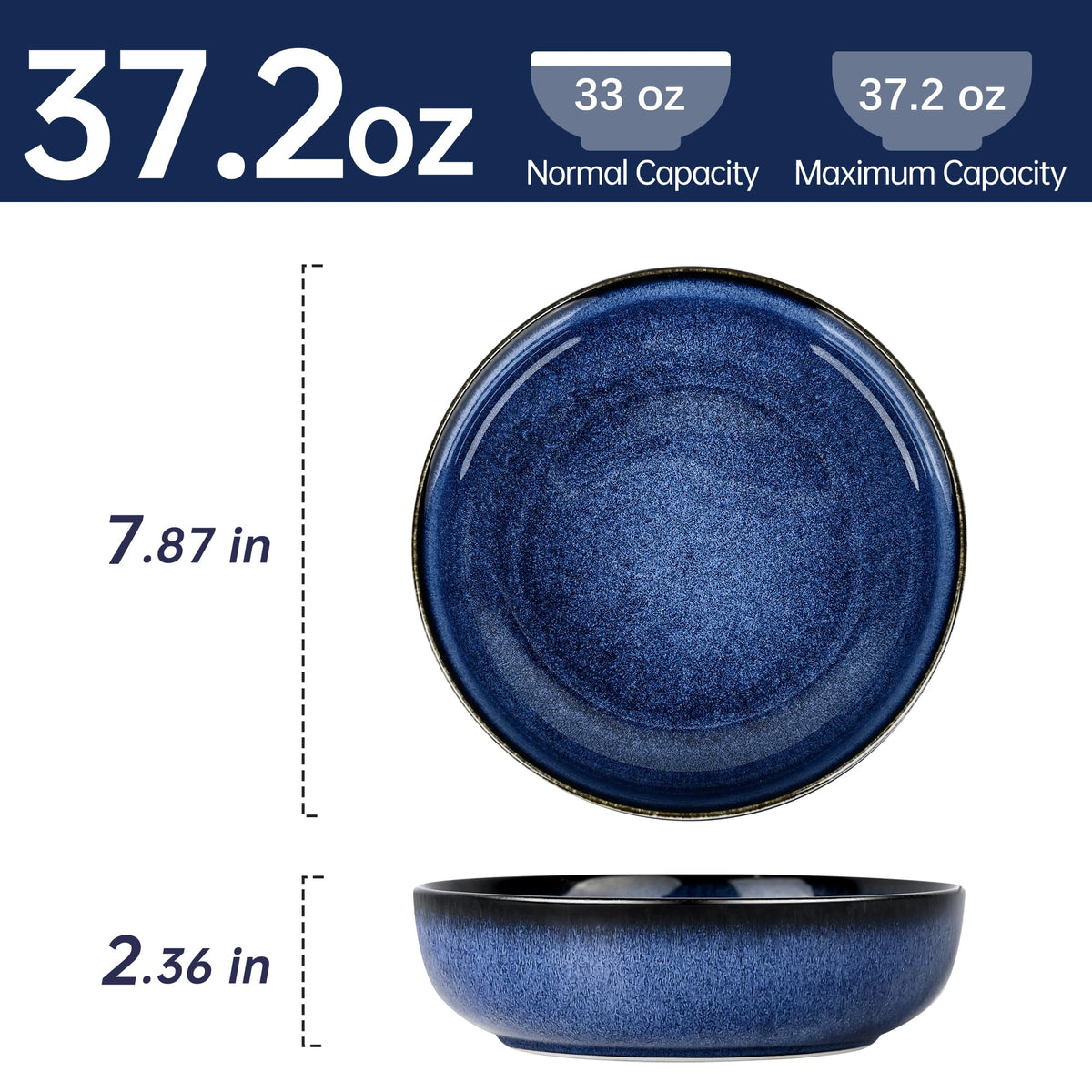 Blue Porcelain Pasta Bowls Set for 4 S8024