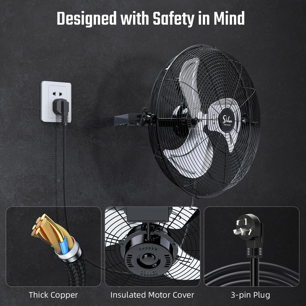 20 Inch High Velocity 3 Speed Black Wall-Mount Fan E78892