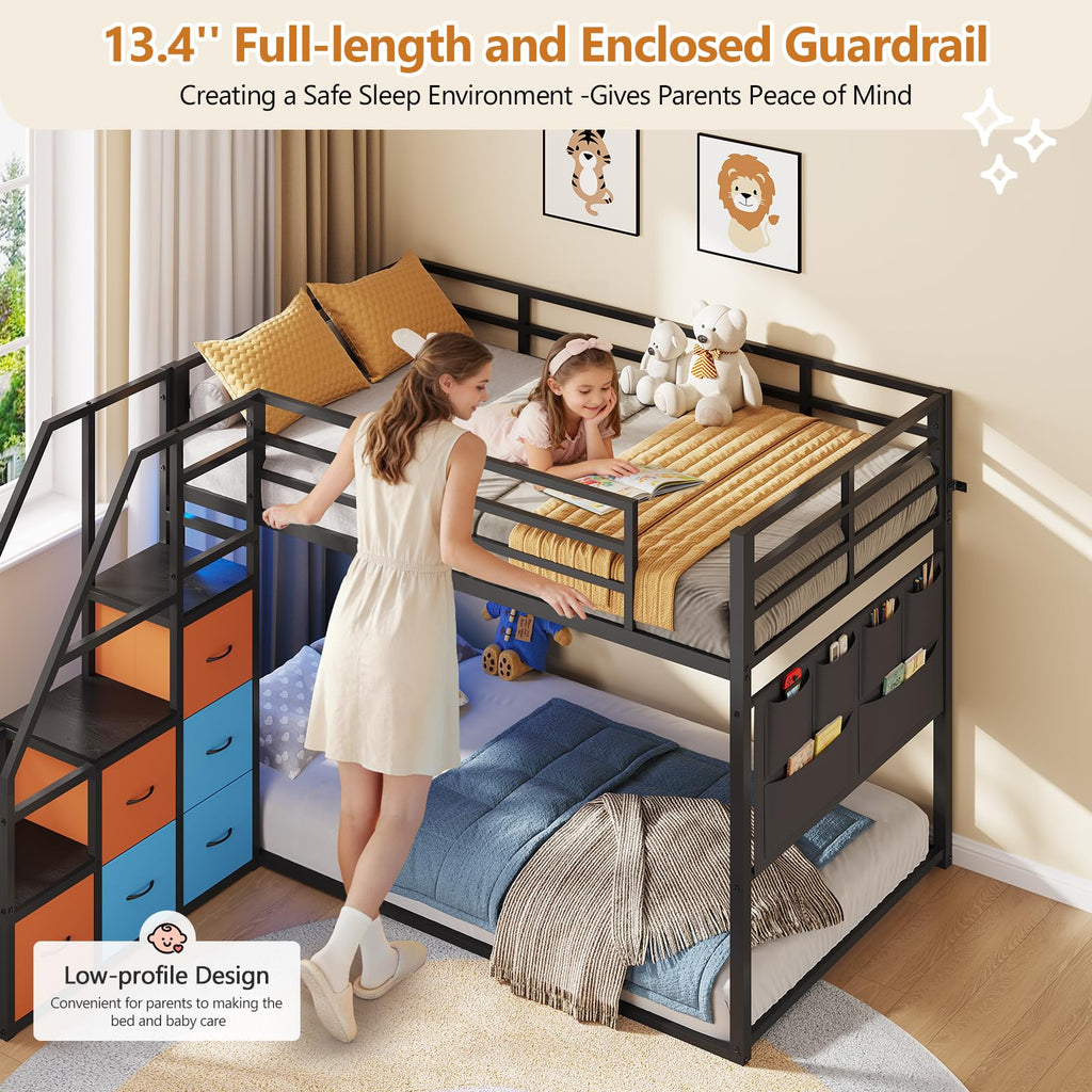 Twin Over Twin Bunk Bed with Stairs and 6 Storage Drawers I406