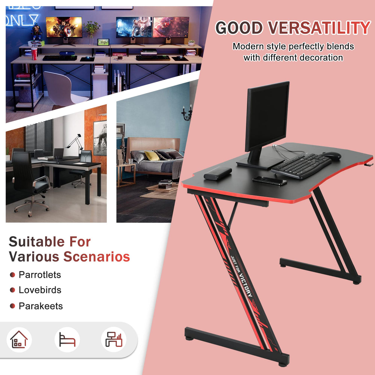 47 Inch Z Shaped Gaming Desk with Headphone Hook C35335