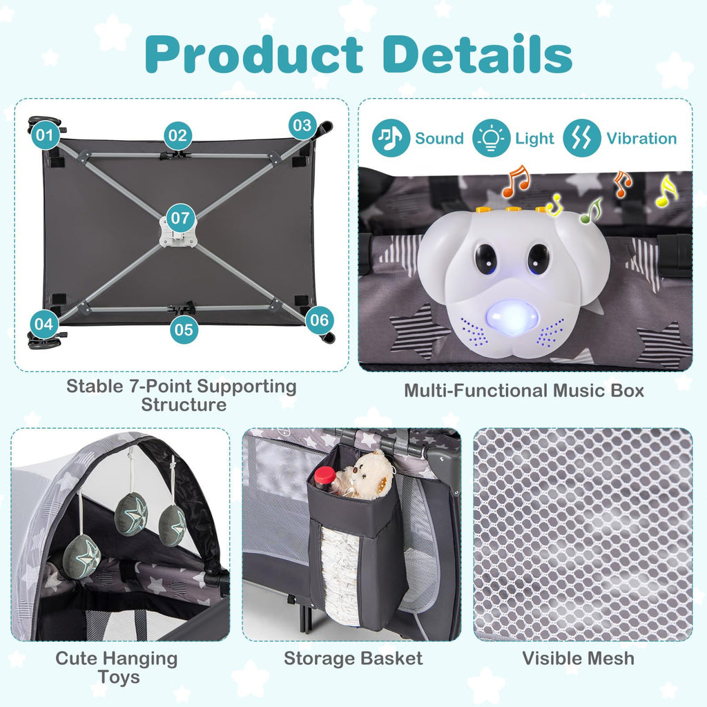 4 in 1 Pack and Play Portable Baby Playard with Bassinet N77726