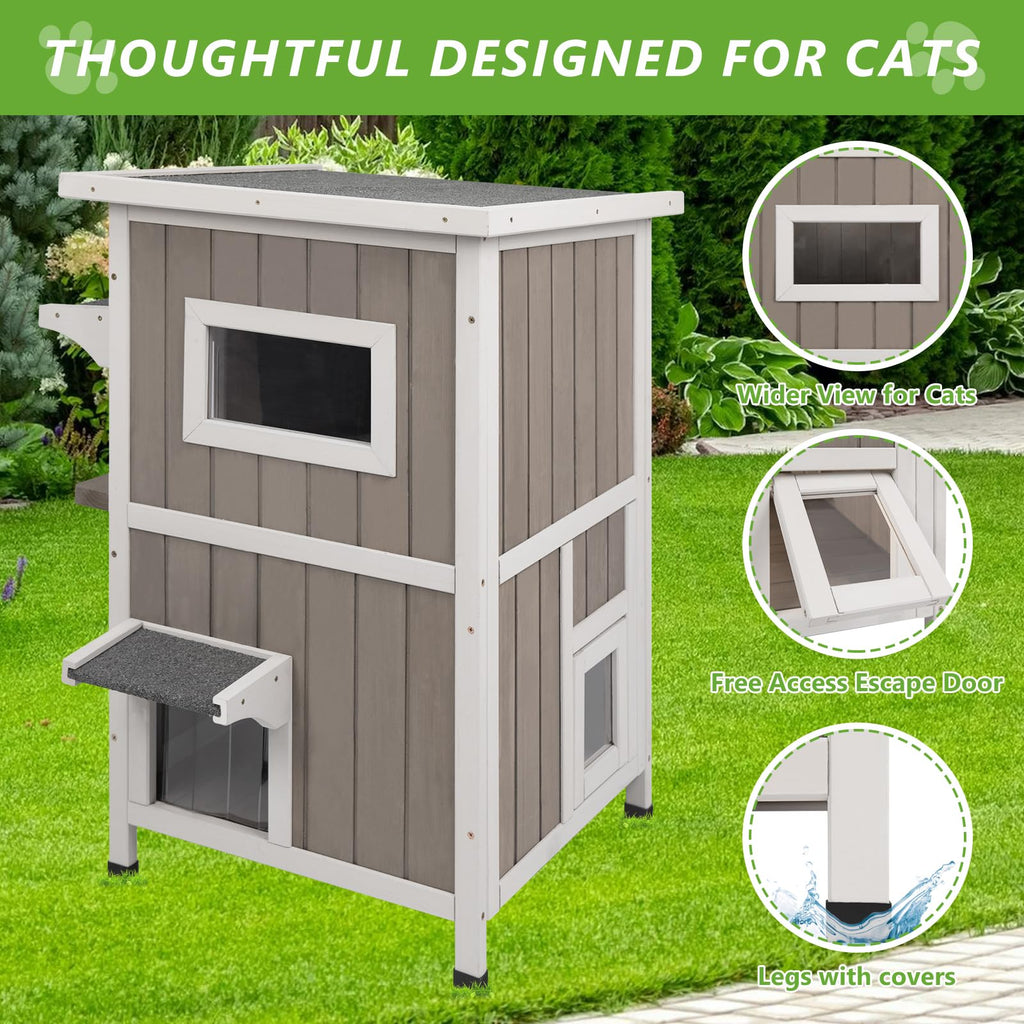 2 Story Weatherproof Wooden Outdoor Cat House S6625