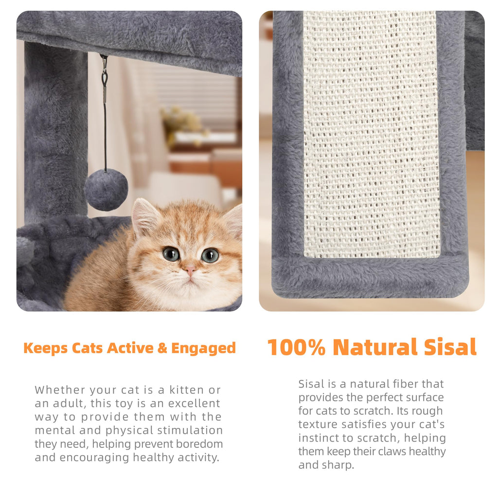 Cat Tree with Scratching Post and Hammock, Grey Q948